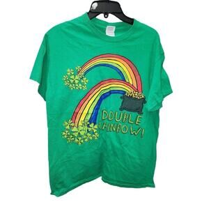 Gildan Medium Green‎ Double Rainbow Pot of Gold T-Shirt Tee Top